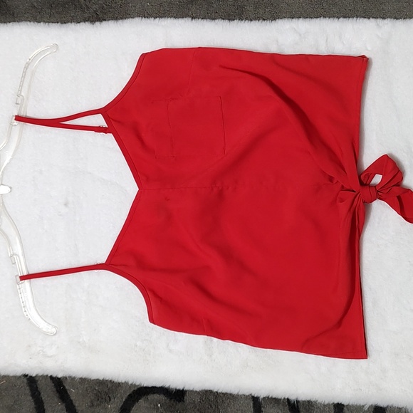 Red Loved 2 Be Loved Summer Top w/ Spaghetti Straps and Tie at Waist sz Medium - Picture 2 of 5